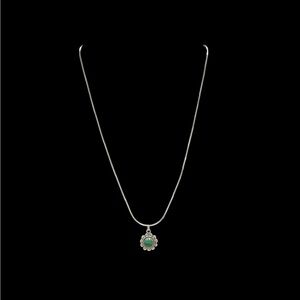 Platinum over 925 Silver Malachite Pendant Necklace - 16 in.